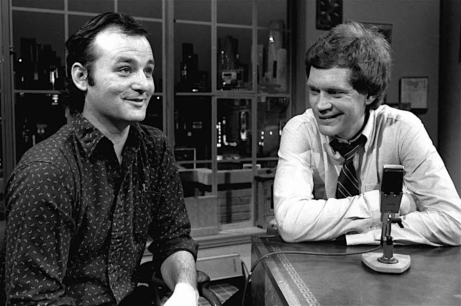 Aus der ersten Letterman-Show am 1. Februar 1982. Zu Gast: Bill Murray (l.)