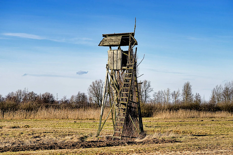 Hochsitz auf einer Wiese.