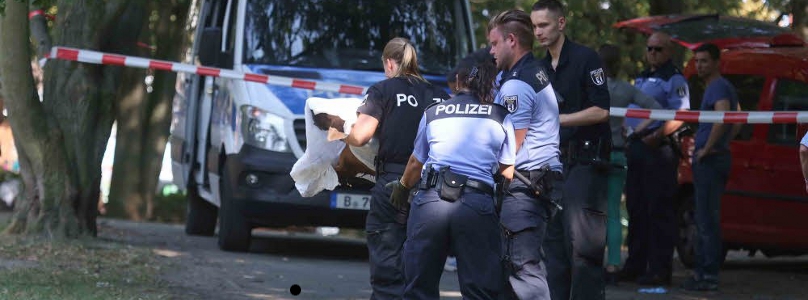Der tote Hund wird abtransportiert.