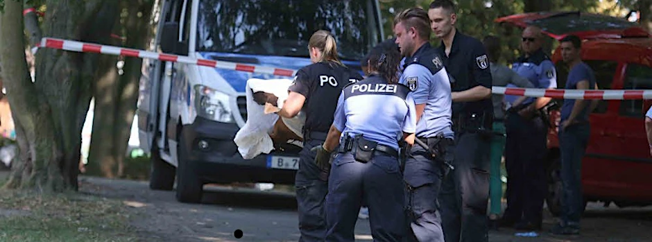 Der tote Hund wird abtransportiert.