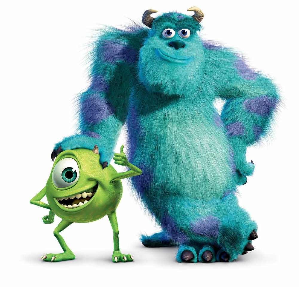 „Sulley“ Sullivan und „Mike“ Glotzkowsky sind Kindererschrecker, die es eigentlich gar nicht böse meinen – publikumsgerecht geschneidert für „Die Monster AG“, 2001.