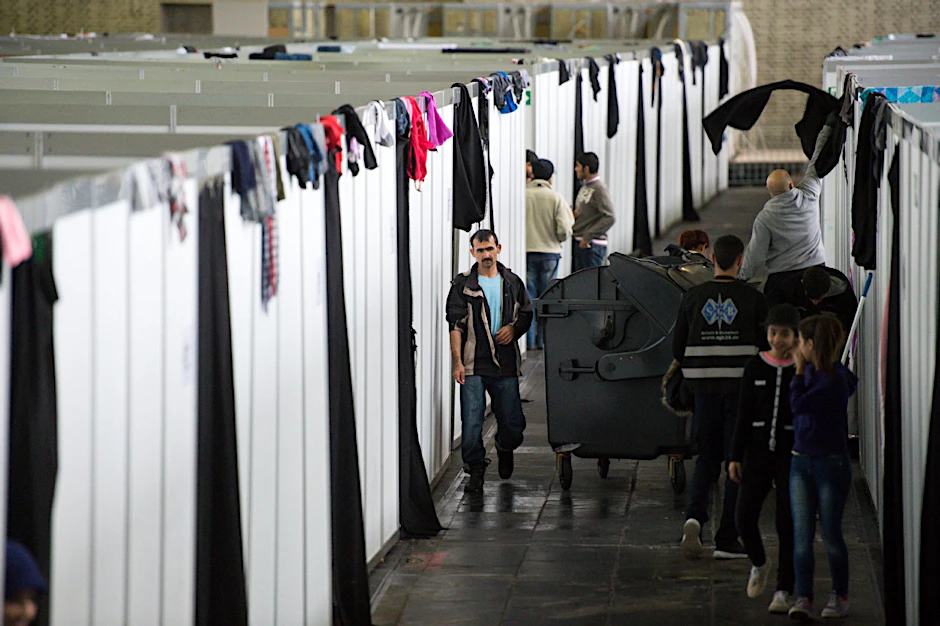 Flüchtlinge in einem Hangar am ehemaligen Flughafen Tempelhof.