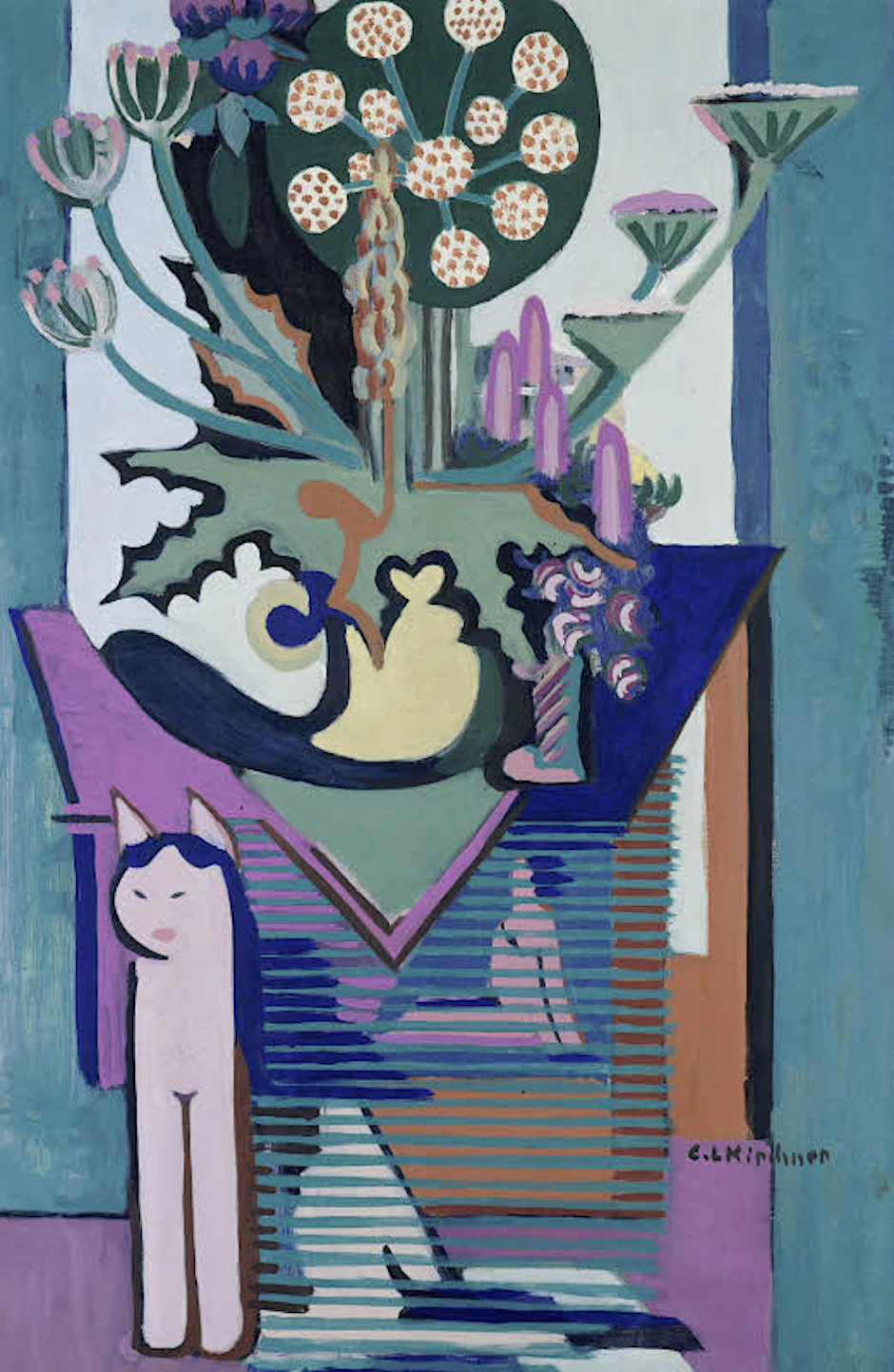 Nur noch Zeichen auf der Fläche: „ Wiesenblumen und Katze“, 1931/32.