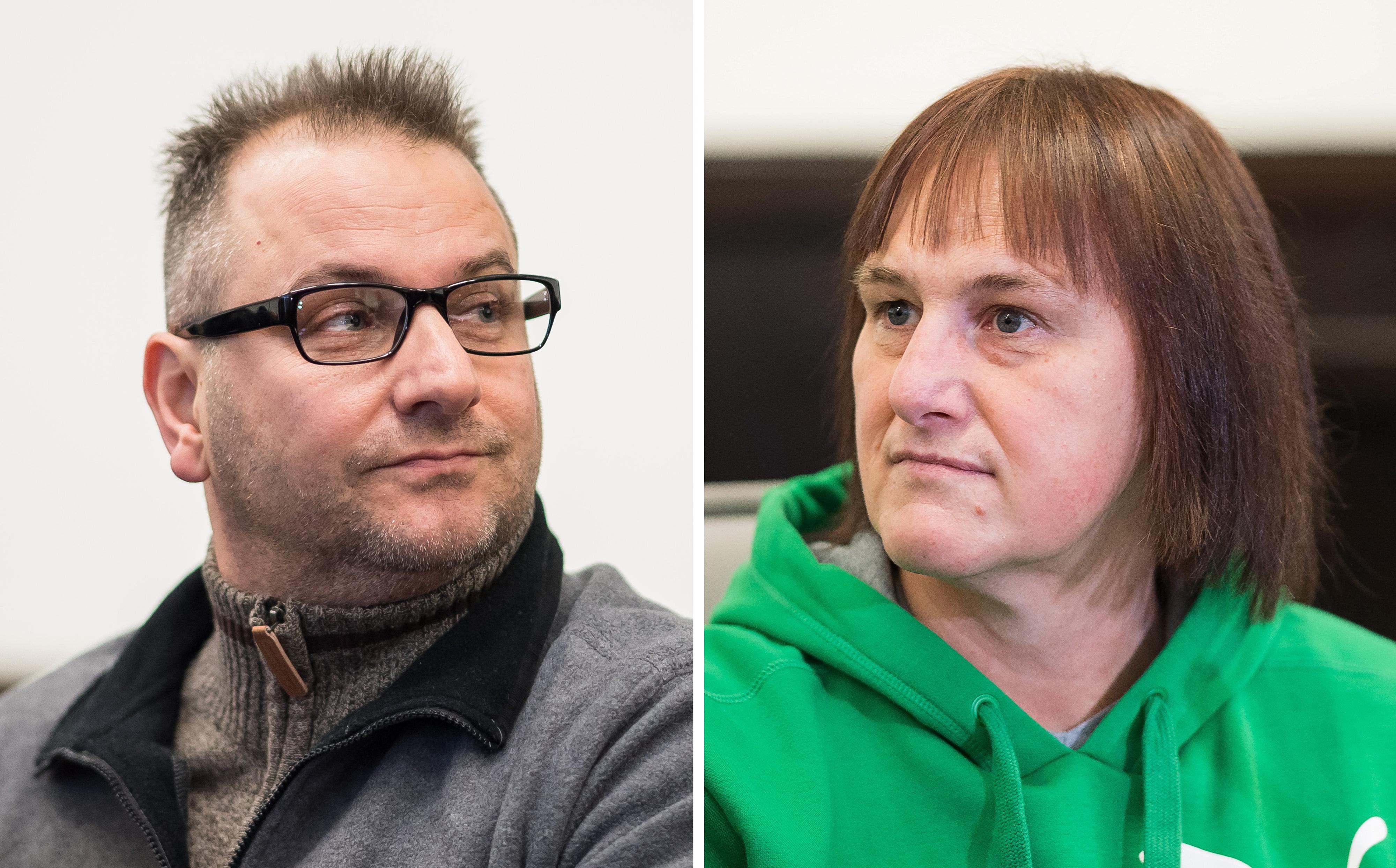 Die Bildkombo zeigt den Angeklagten Wilfried Max W. (l) und die Angeklagte Angelika W. im Landgericht Paderborn.