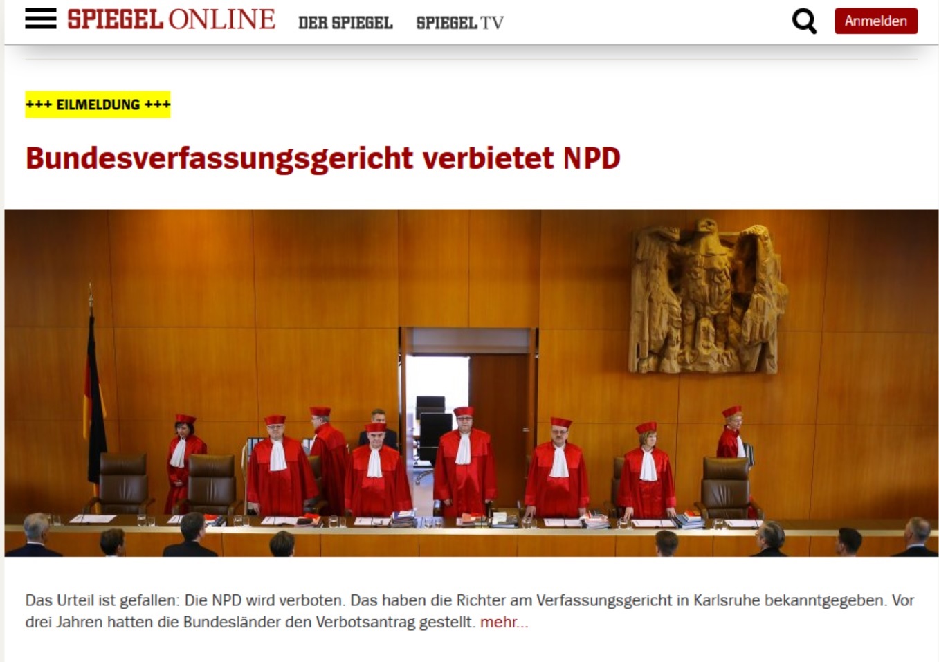 Die Falschmeldung, die kurzzeitig bei „Spiegel Online“ zu sehen war.