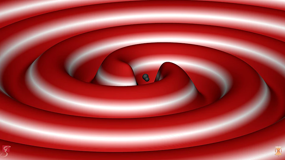 Bei der Verschmelzung zweier Schwarzer Löcher entstehen Gravitationswellen, die auf der Erde gemessen werden können.