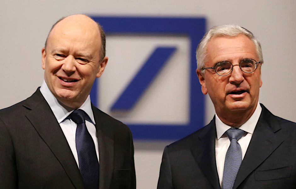 John Cyran, Vorstandsvorsitzender der Deutschen Bank, und Paul Achleitner, Aufsichtsratsvorsitzender, bei der Aktionärshauptversammlung.