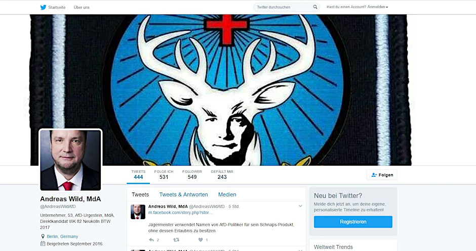 Twitter-Account von AfD-Politiker Andreas Wild: Werden Markenrechte von Jägermeister verletzt?