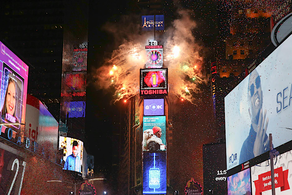 Am Times Square zum Jahreswechsel 2017/18.