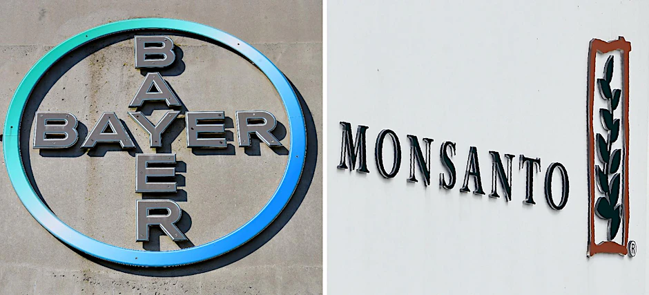 Die Logos von Bayer und Monsanto