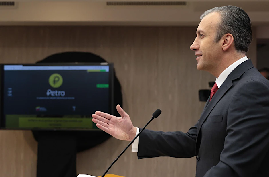 Tareck El Aissami, Vizepräsident von Venezuela während der Pressekonferenz zur Einführung der Kryptowährung Petro. 
