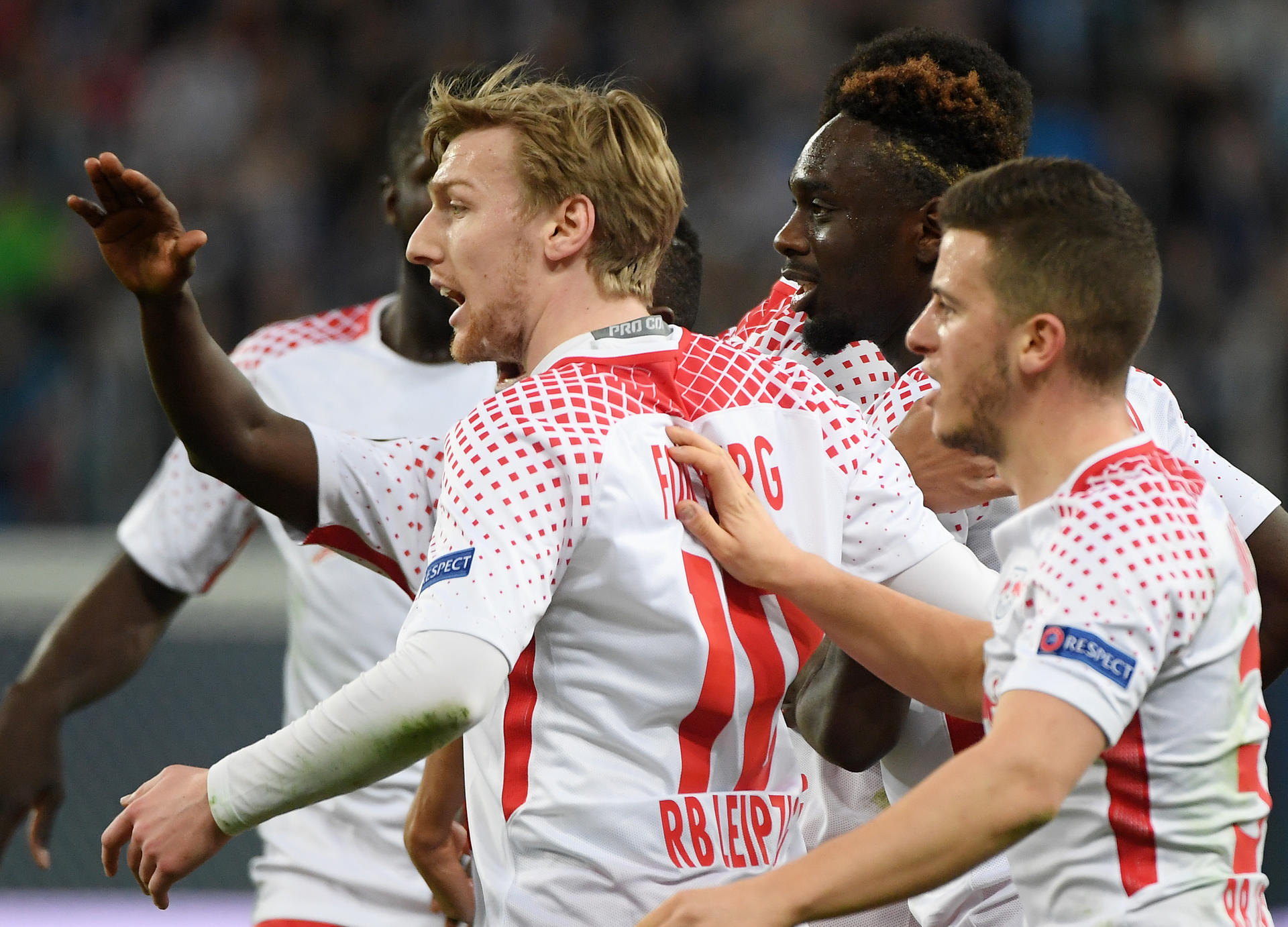 Jubel bei RB Leipzig nach dem Tor zum 1:0 gegen Zenit St. Petersburg.