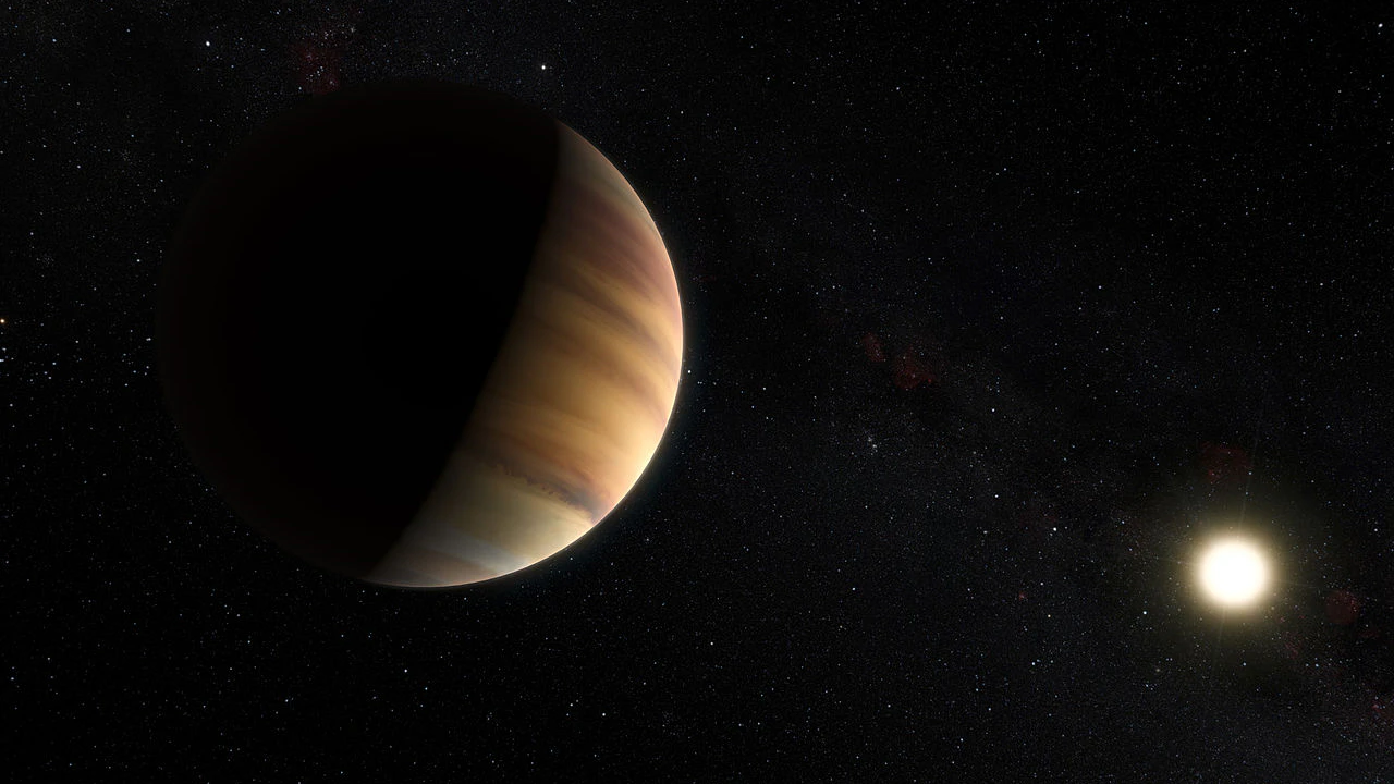 Der erste entdeckte Planet außerhalb des Sonnensystems, 51 Pegasi b, wie ihn sich der Zeichner vorstellt.