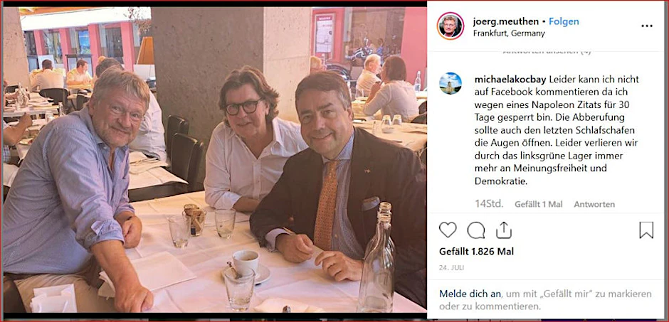 Drei gutgelaunte Herren am sicher im Hintergrund brutzelnden Grill: Jörg Meuthen (links), Hans Joachim Mendig (Mitte) und Moritz Hunzinger.