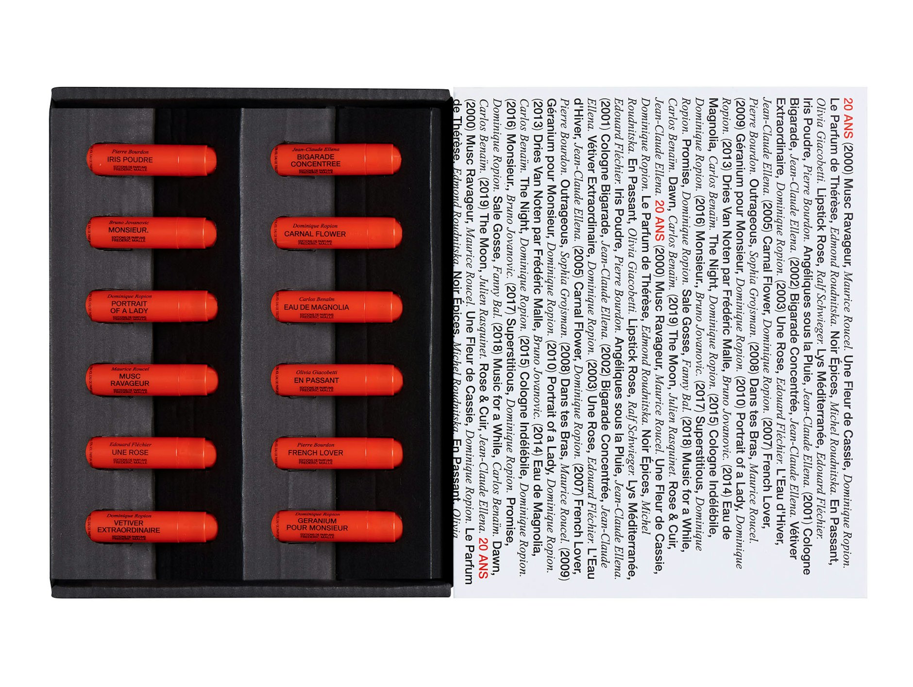 Probieren geht über studieren: Das Jubiläum seiner Parfum-Couture feiert Malle mit zwölf Minis seiner beliebtesten Düfte in eleganter Box, <a target="_blank" href="https://www.fredericmalle.eu/product/21341/82014/idees-cadeaux/discovery-set/12-x-12ml#/sku/124606">um 45 Euro</a>. Übrigens: Das rot-schwarz-weiße Farbschema seines Labels schaute er sich von den Éditions-Gallimard-Taschenbüchern ab.&nbsp; &nbsp;