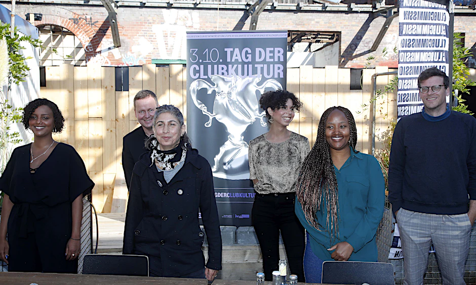 Berlin culture minister Klaus Lederer (second left) with curators of Saturday