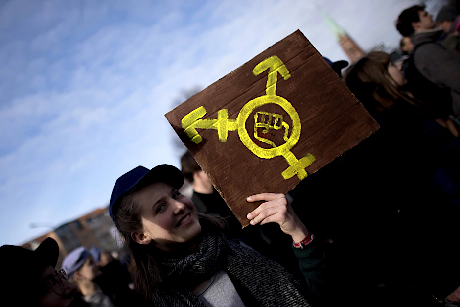 Demonstrantin am Internationalen Frauentag in Berlin.
