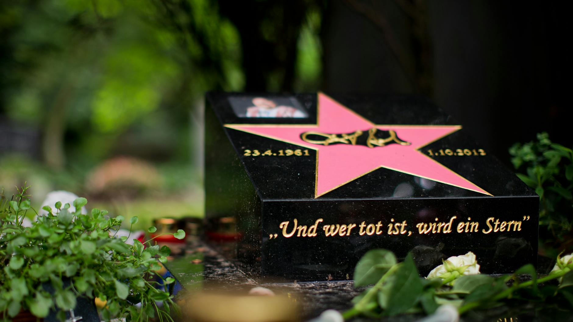 Blick auf das Grab von Schauspieler Dirk Bach auf dem Friedhof Melaten. 