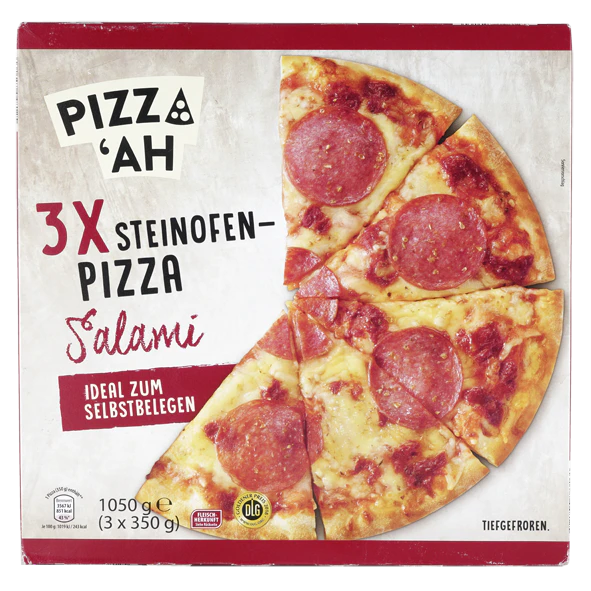 Als „sehr gut“ bewertet: die „Pizza ‘Ah Steinofen-Pizza“, 3 Stück, von Aldi Nord/Aldi Süd.