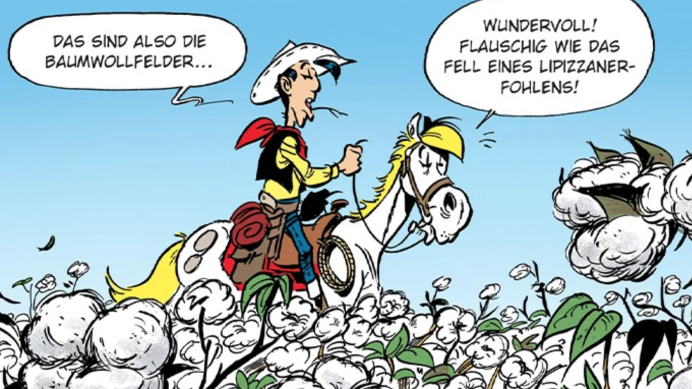 Lucky Luke tritt seine Erbschaft im südlichen&nbsp;Louisiana an: ein Baumwollfeld.