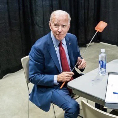 Joe Biden mit Fliegenklatsche.