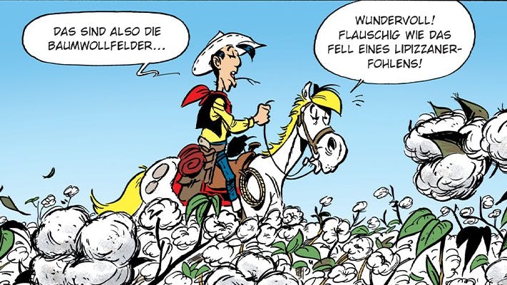 Lucky Luke tritt seine Erbschaft im südlichen Louisiana an: ein Baumwollfeld.