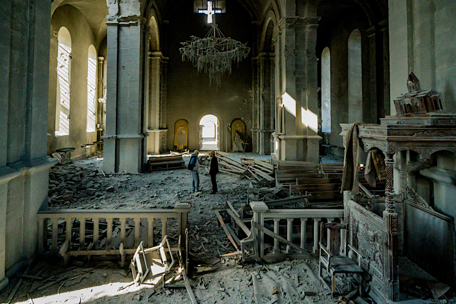 Die zerstörte Ghasantschezoz-Kathedrale in Schuschi, Nagorni Karabach.<br><br>
