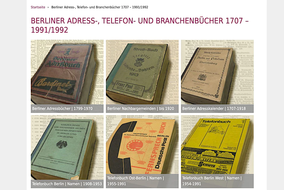 Telefon- und Branchenbücher aus vergangenen Jahrzehnten und Jahrhunderten stellt die Berliner Zentralbibliothek virtuell aus.
