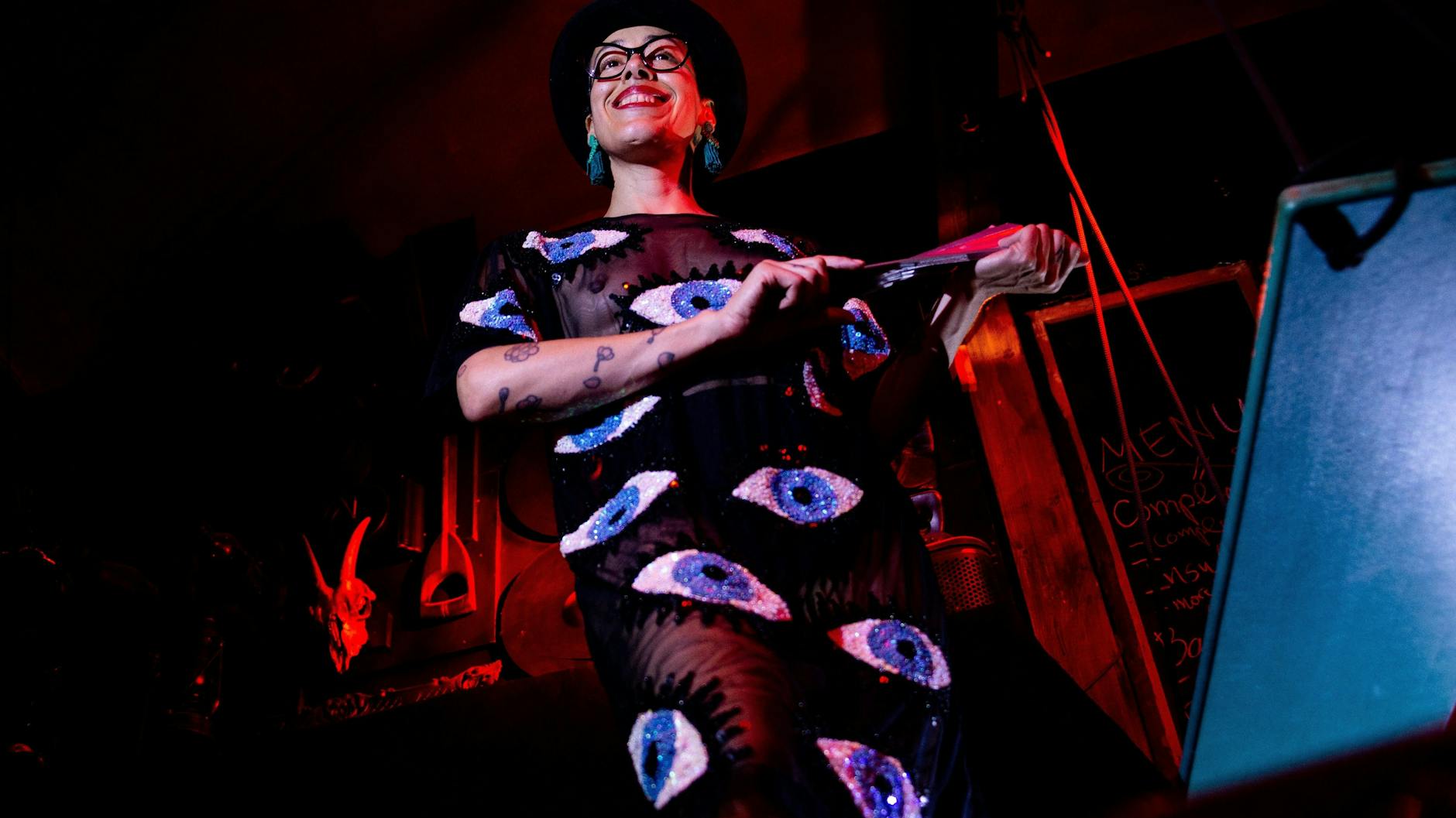 Liliana Velasquez Montoya performing in the OVERMORROW immersive art exhibition at Wilde Renate. 