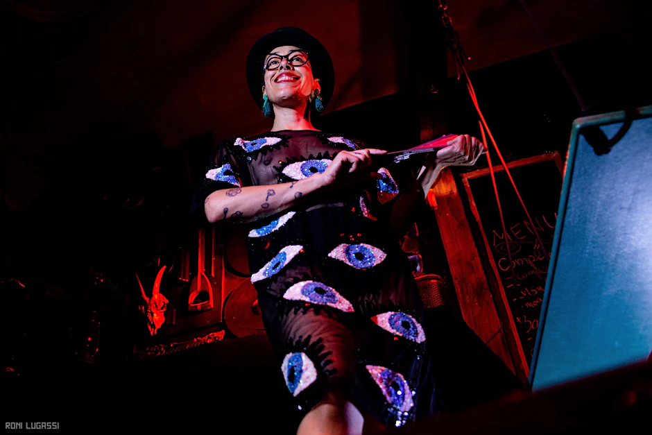 Liliana Velasquez Montoya performing in the OVERMORROW immersive art exhibition at Wilde Renate.&nbsp;