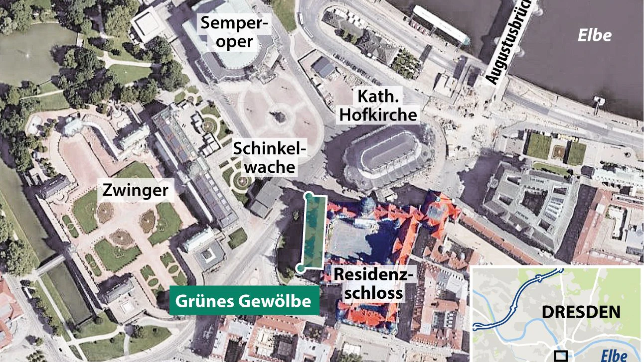 Lage des Grünen Gewölbes in Dresden<br>