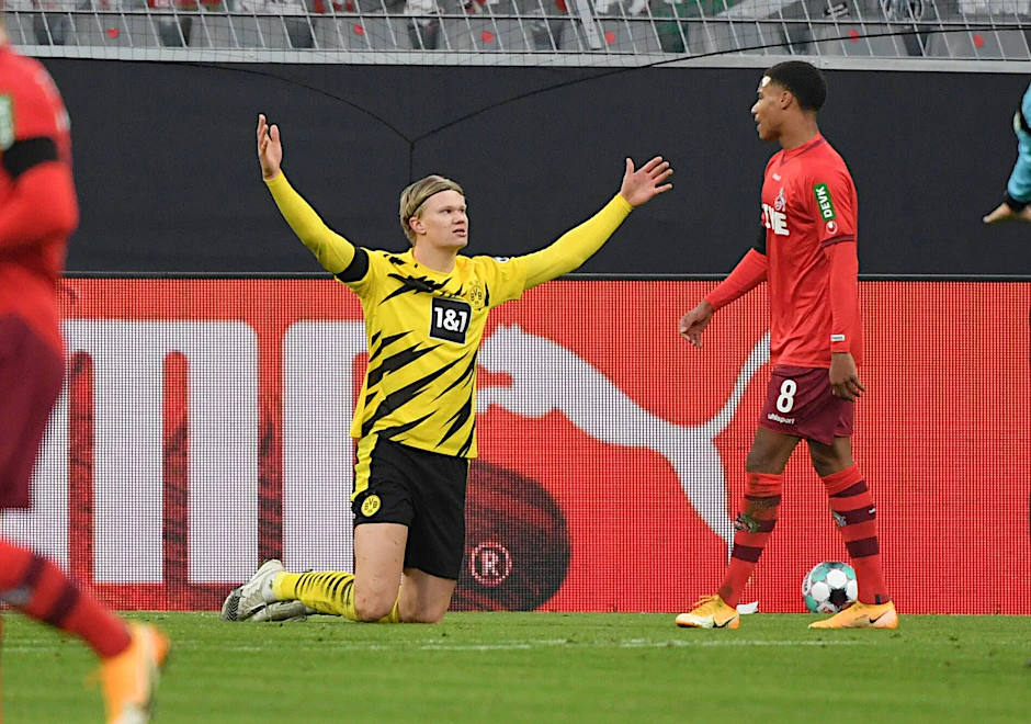 Kann es selbst nicht fassen: BVB-Stürmer Erling Haaland vergab gegen Köln beste Chancen – die dickste in der Nachspielzeit.&nbsp;