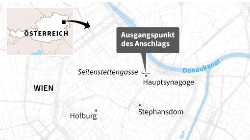 Tote bei Terroranschlag in Wien: Karte der Innenstadt. 