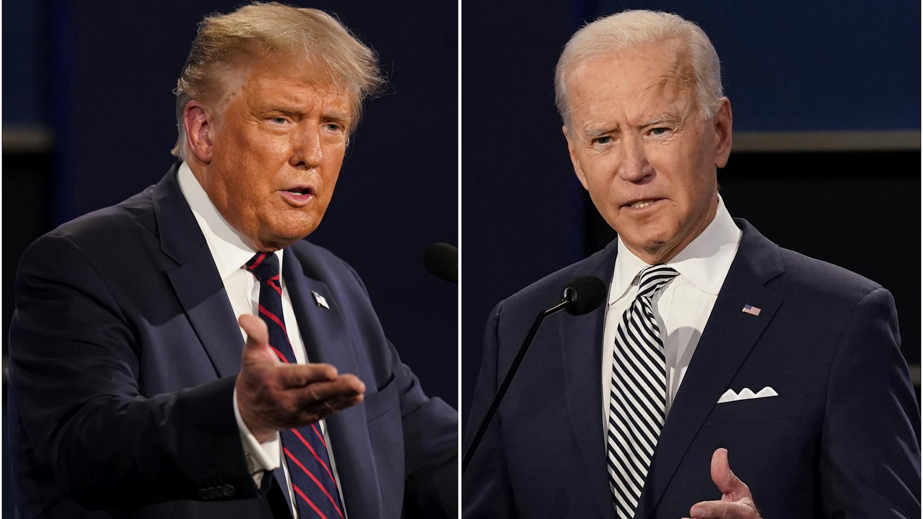 Präsident Trump (l) und den ehemaligen Vizepräsidenten Joe Biden während der ersten Präsidentschaftsdebatte an der Case Western University und der Cleveland Clinic in Cleveland, Ohio. 