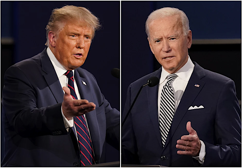 Präsident Trump (l) und den ehemaligen Vizepräsidenten Joe Biden während der ersten Präsidentschaftsdebatte an der Case Western University und der Cleveland Clinic in Cleveland, Ohio.&nbsp;