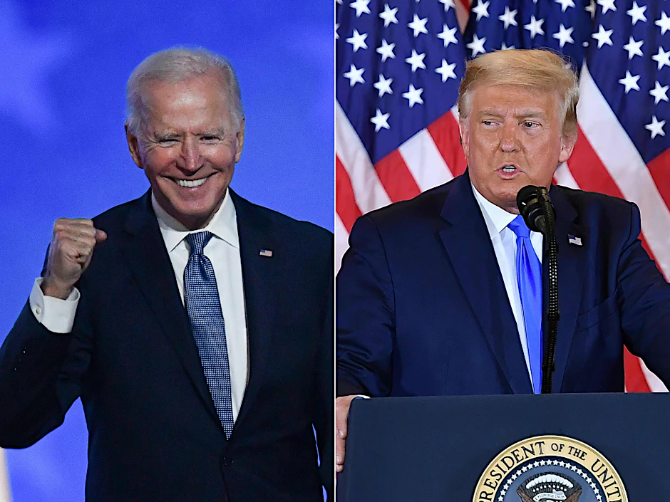 In der Nacht nach der Wahl gab sich Joe Biden siegessicher, Donald Trump wegen „Wahlbetrugs“ empört.