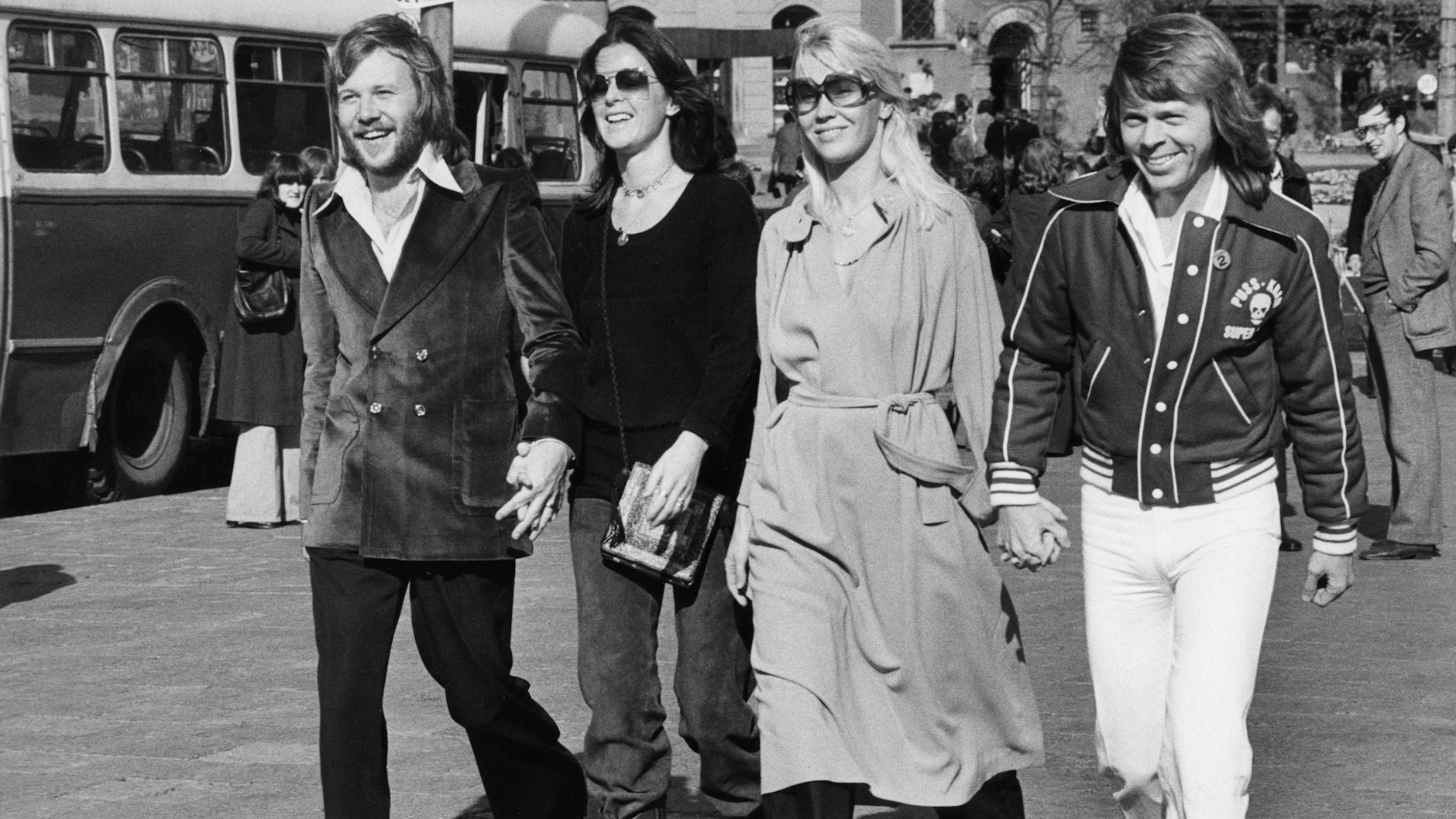 Musikalische Schweden-Power:&nbsp;<a href="https://de.wikipedia.org/wiki/Benny_Andersson">Benny Andersson</a>, Anni-Fried Lyngstad, <a href="https://de.wikipedia.org/wiki/Agnetha_F%C3%A4ltskog">Agnetha Fältskog</a>&nbsp;und Björn Ulvaeus (v. l. n. r.) im Jahr 1976 im polnischen Warschau.&nbsp;<br>