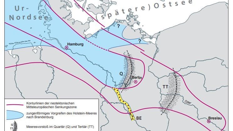 Abbildung aus der Holstein-Warmzeit – dazu ein Blick in die Glaskugel: Besonders spannend ist das Vordringen des Stettiner Haffs, weil dazu nur wenige Dezimeter Meeresspiegelanstieg ausreichen. 