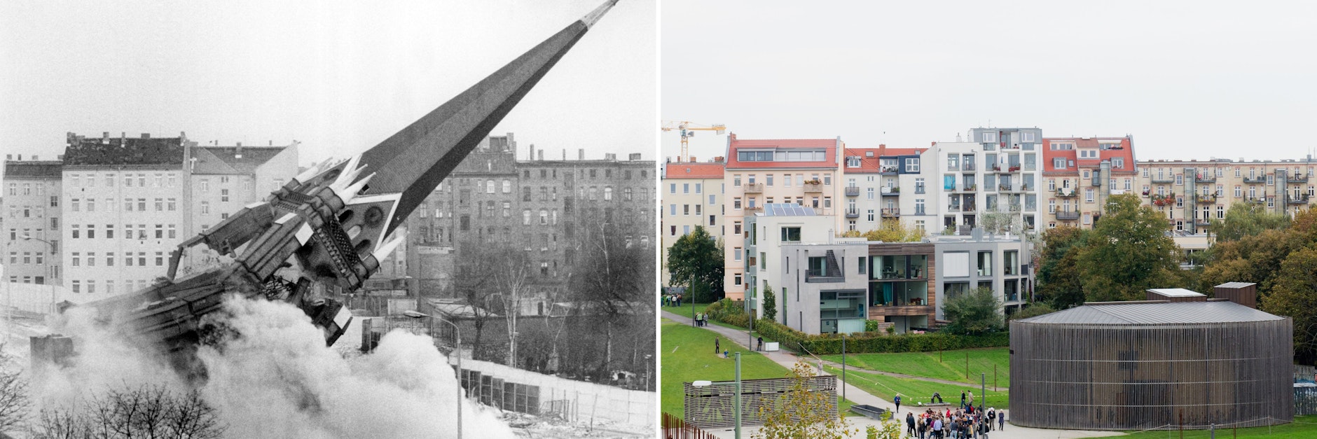 Die Versöhnungskirche lag nach der Teilung Berlins mitten auf der Grenze zwischen Mitte und Wedding. Die DDR ließ sie 1985 sprengen. An ihrer Stelle steht heute die Kapelle der Versöhnung.