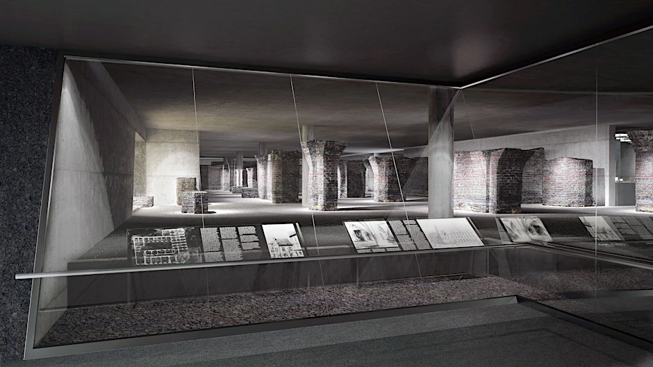 Als Teil der U5-Station Rotes Rathaus geplant, aber noch nicht umgesetzt: Das Archäologische Fenster öffnet den Blick in die Tuchhalle, das erhaltene Kellergewölbe des Alten Rathauses.