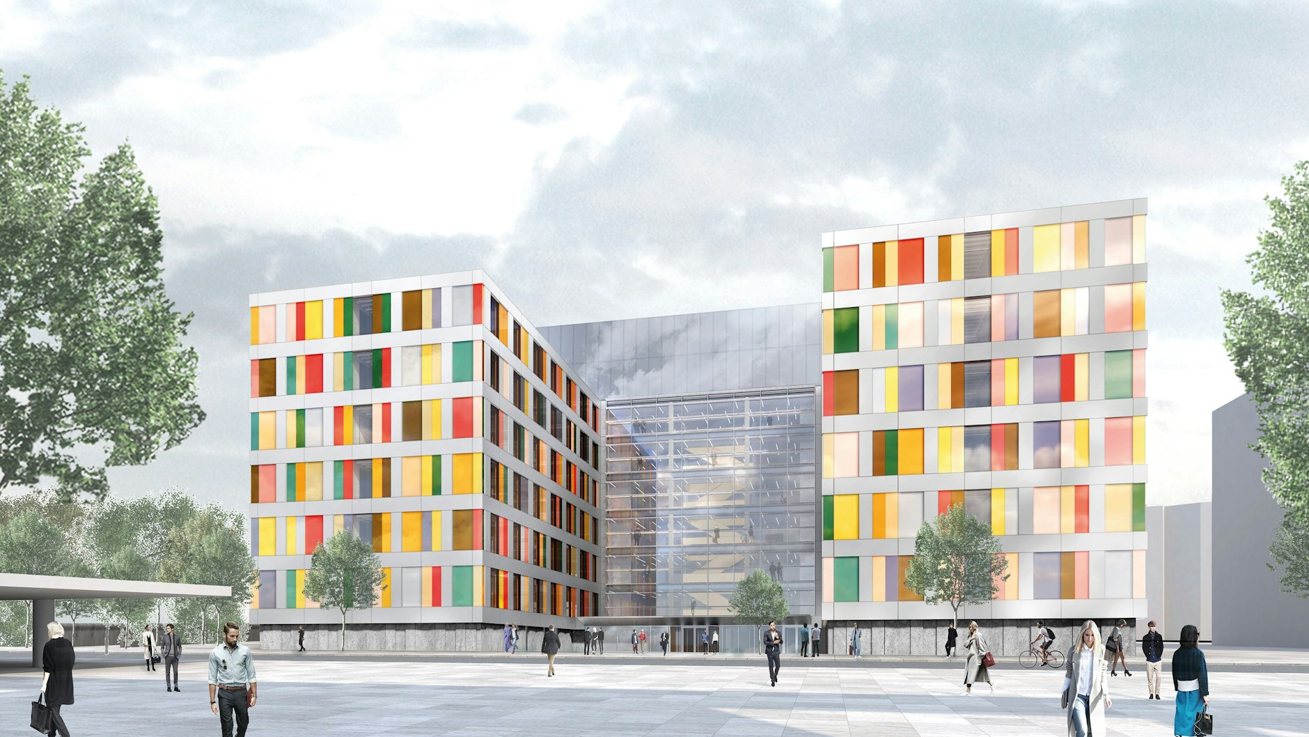 Mit bunter Fassade: Der geplante Modulbau für den Bundestag.