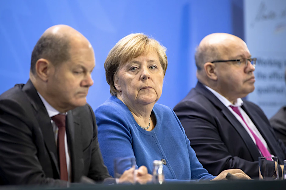 Bundesfinanzminister Olaf Scholz, Bundeskanzlerin Angela Merkel und Bundeswirtschaftsminister Peter Altmaier.