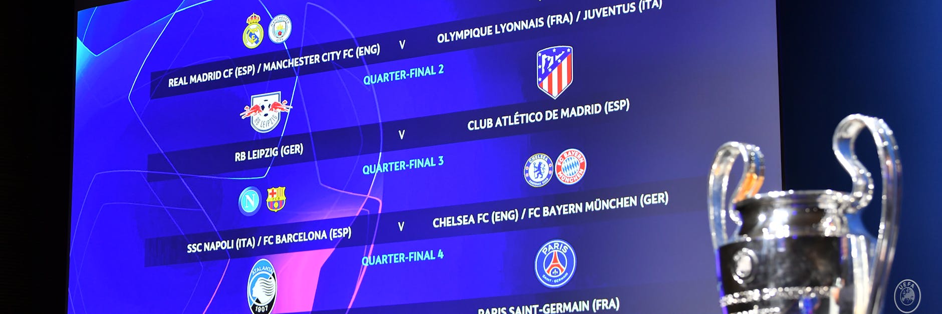 So sieht das Viertelfinale der Königsklasse aus! Hammergegner warten auf Leipzig ((bereits qualifiziert für die Runde der letzten Acht) und den FC Bayern (muss noch die Achtelfinalhürde Chelsea überspringen)