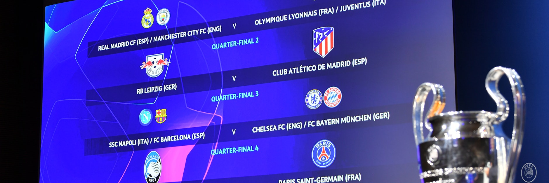 So sieht das Viertelfinale der Königsklasse aus! Hammergegner warten auf Leipzig ((bereits qualifiziert für die Runde der letzten Acht) und den FC Bayern (muss noch die Achtelfinalhürde Chelsea überspringen)