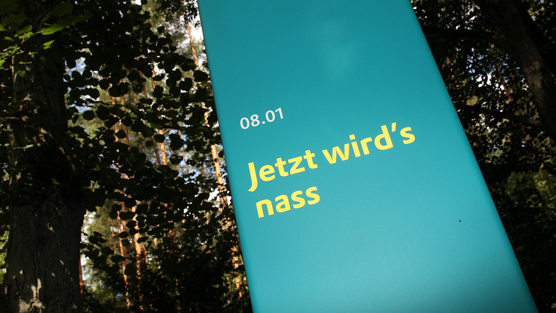 Auf dem Weg zum Barssee und an einer Aussichtsplattform gibt es Säulen und Tafeln mit Informationen zur Bedeutung von Mooren für die Umwelt.