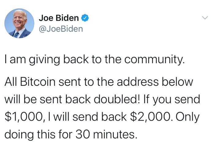 Ein Screenshot von dem Post, der von Bidens Account verschickt worden ist. 