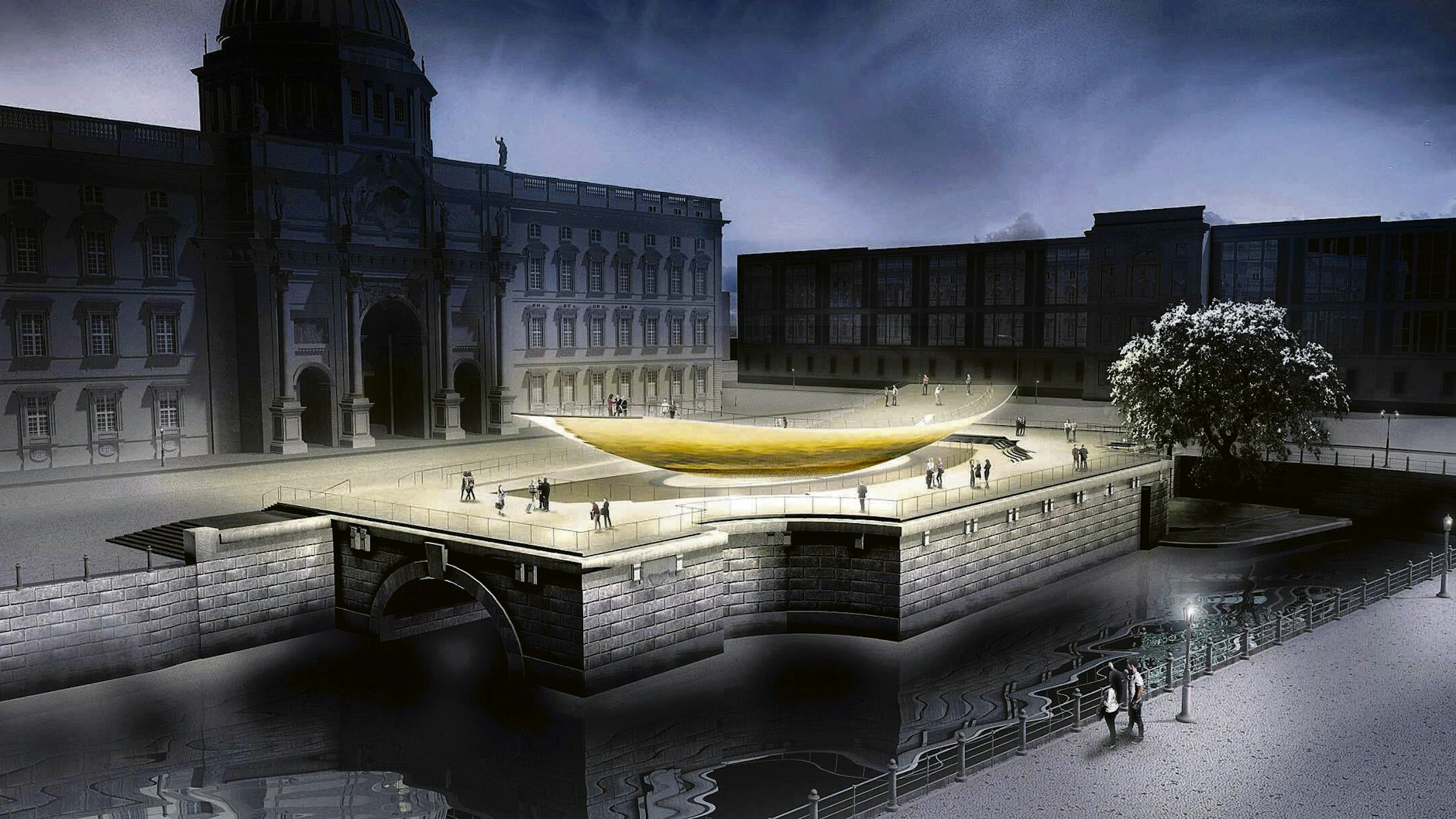 So soll es werden: Blick auf das geplante Freiheits- und Einheitsdenkmal, das in Form einer begehbaren Schale auf dem Sockel des früheren Kaiser-Wilhelm-Nationaldenkmals errichtet werden soll.