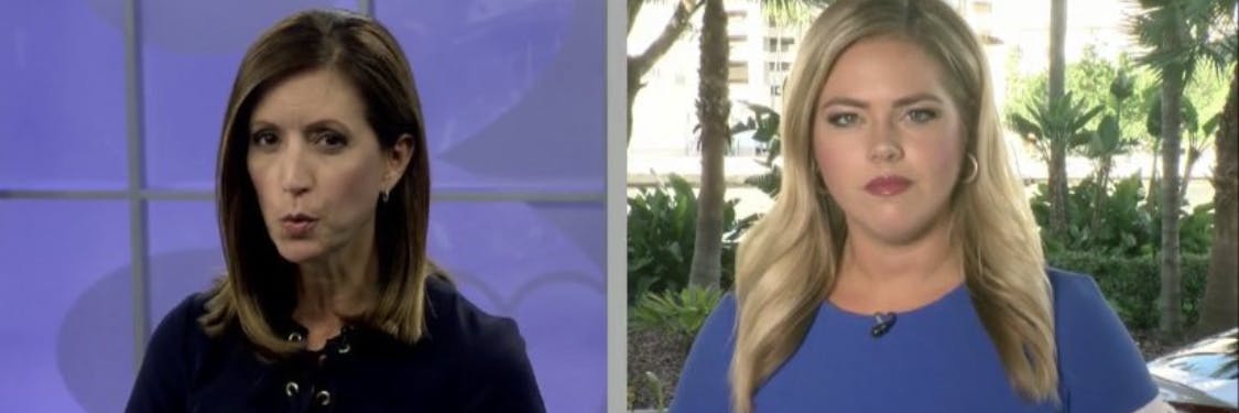 Moderatorin Victoria Price (rechts) bei dem TV-Interview, das ihr wohl das Leben rettete