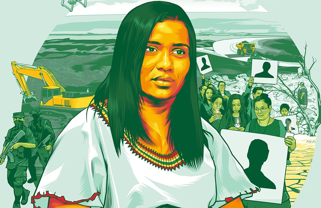 Eine Abbildung mit der Umweltschützerin Angelica Ortiz – seit Jahren kämpft sie im Nordwesten von Kolumbien gegen die Umweltschäden durch die Kohlemine El Cerrejon.