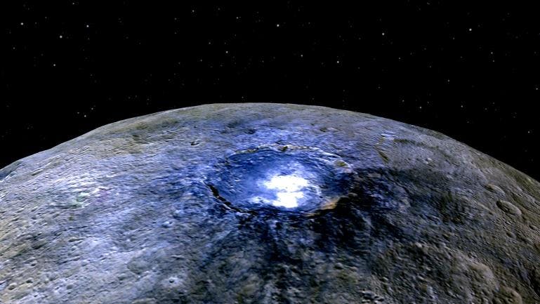 Der Occator-Krater auf dem Kleinplaneten Ceres ist 90 Kilometer groß.